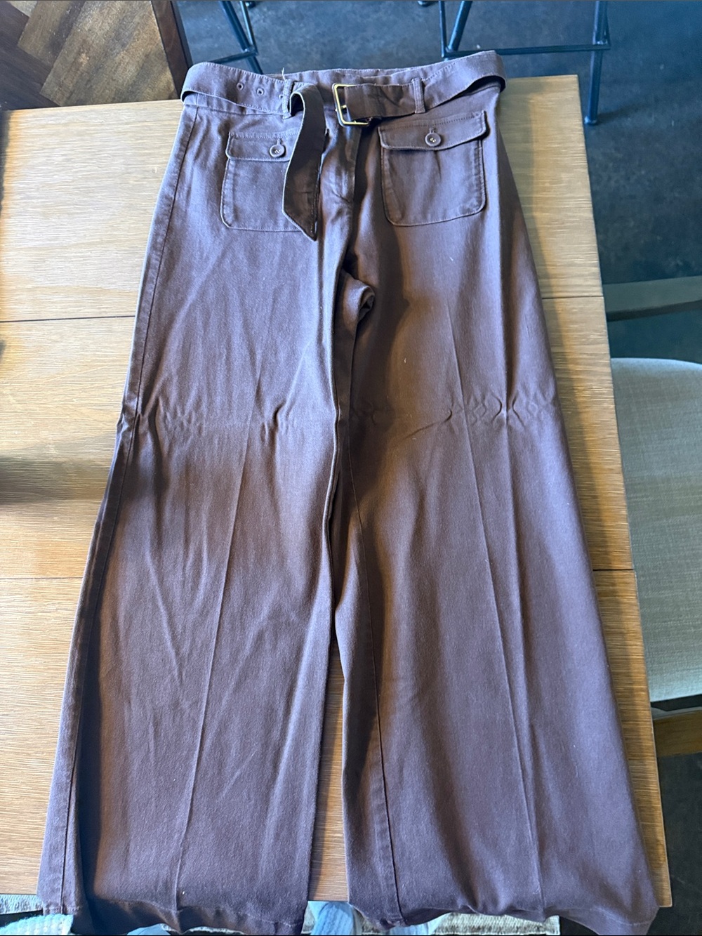LOFT Brown Wide-Leg Cargo Pants with Belt Detail